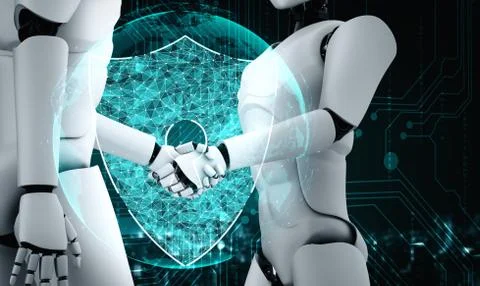 AI robot using cyber security to protect information privacy Illustrazione stock