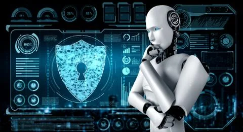AI robot using cyber security to protect information privacy イラスト素材