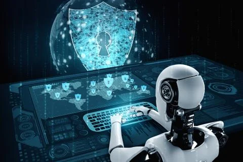 AI robot using cyber security to protect information privacy 스톡 일러스트