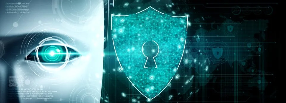 AI robot using cyber security to protect information privacy 스톡 일러스트