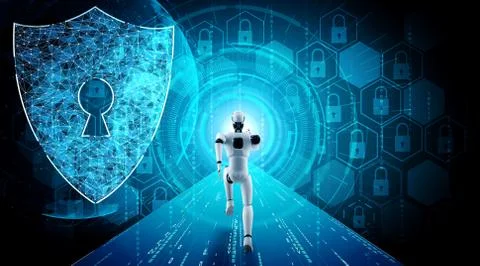 AI robot using cyber security to protect information privacy 库存插图
