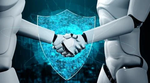 AI robot using cyber security to protect information privacy イラスト素材