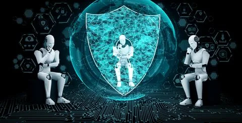 AI robot using cyber security to protect information privacy Illustrazione stock