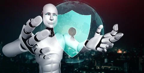 AI robot using cyber security to protect information privacy Illustrazione stock