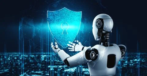 AI robot using cyber security to protect information privacy 스톡 일러스트