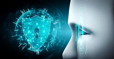 AI robot using cyber security to protect information privacy Stockillustratie