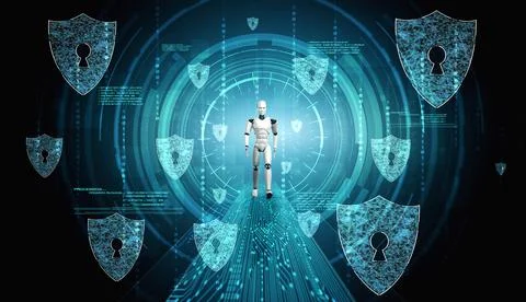 AI robot using cyber security to protect information privacy イラスト素材