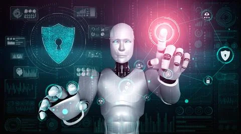 AI robot using cyber security to protect information privacy 스톡 일러스트