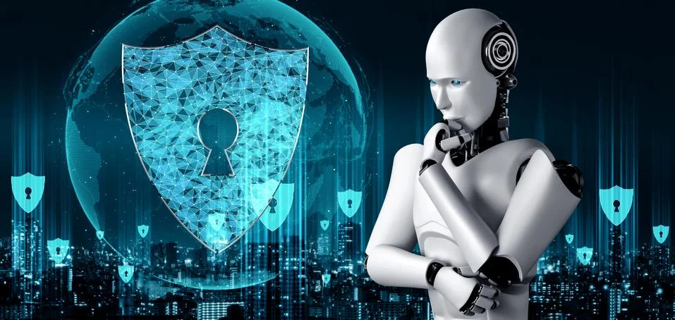 AI robot using cyber security to protect information privacy 스톡 일러스트