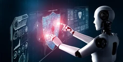 AI robot using cyber security to protect information privacy Stock Illustration