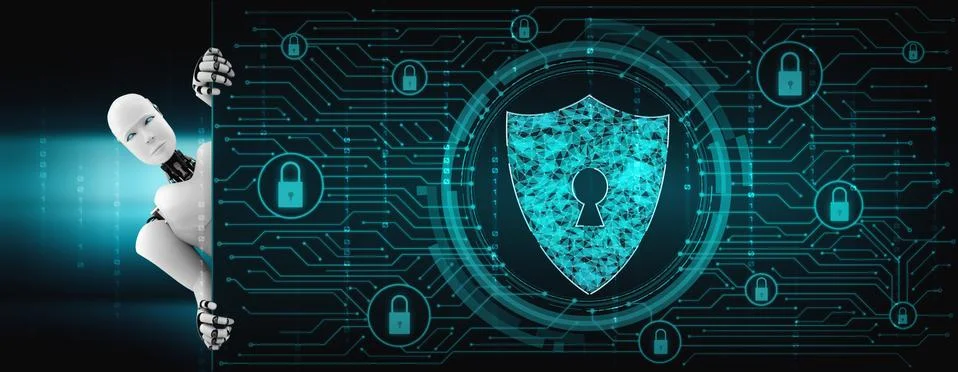 AI robot using cyber security to protect information privacy 스톡 일러스트