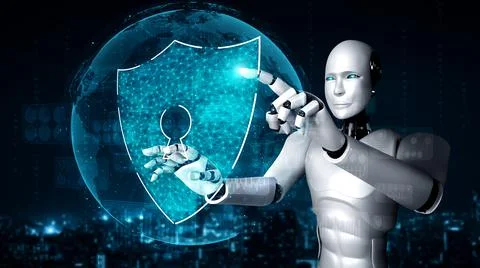 AI robot using cyber security to protect information privacy 스톡 일러스트