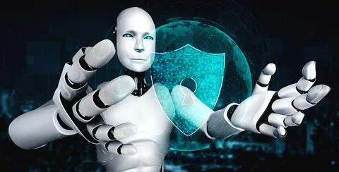 AI robot using cyber security to protect information privacy Illustrazione stock