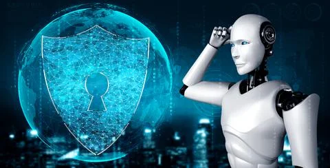 AI robot using cyber security to protect information privacy Illustrazione stock