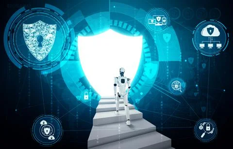 AI robot using cyber security to protect information privacy イラスト素材