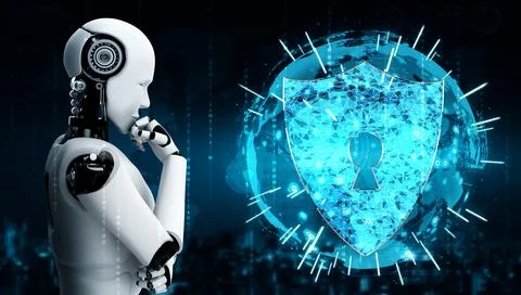 AI robot using cyber security to protect information privacy 스톡 일러스트