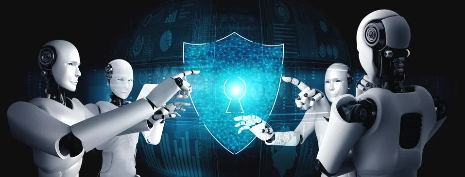 AI robot using cyber security to protect information privacy Illustrazione stock