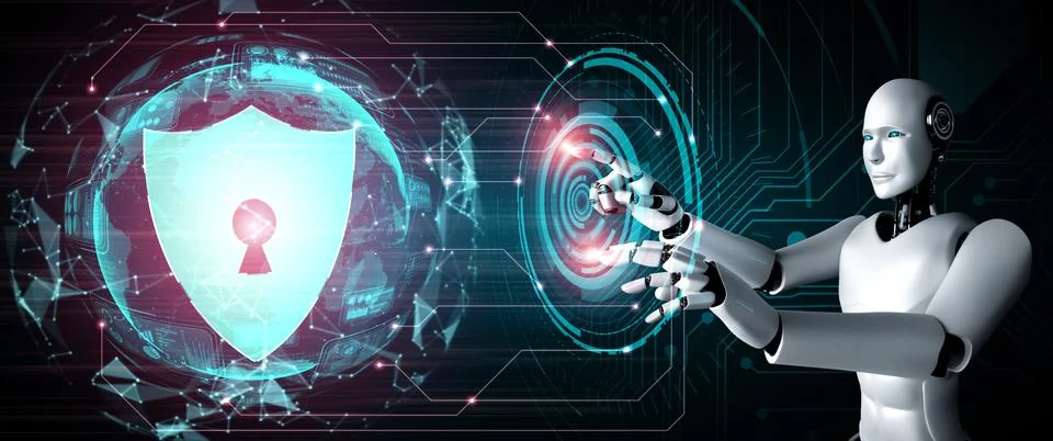 AI robot using cyber security to protect information privacy Stock Illustration