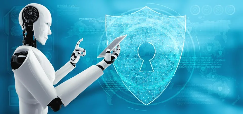 AI robot using cyber security to protect information privacy 스톡 일러스트