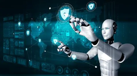 AI robot using cyber security to protect information privacy 스톡 일러스트