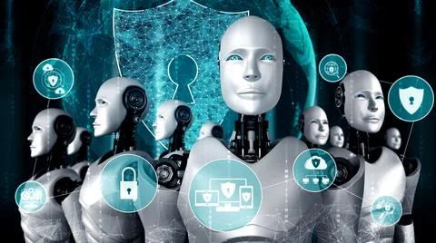 AI robot using cyber security to protect information privacy Illustrazione stock