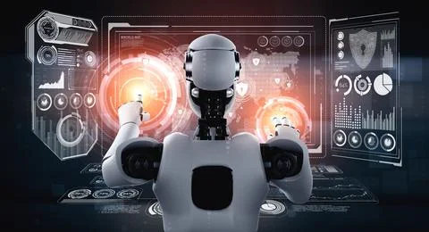 AI robot using cyber security to protect information privacy Illustrazione stock