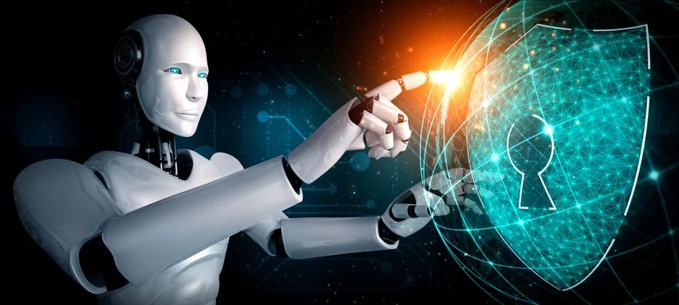 AI robot using cyber security to protect information privacy 스톡 일러스트