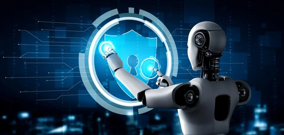 AI robot using cyber security to protect information privacy 스톡 일러스트