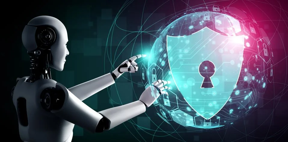 AI robot using cyber security to protect information privacy 스톡 일러스트