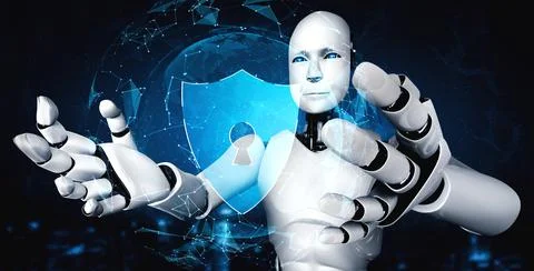 AI robot using cyber security to protect information privacy 스톡 일러스트