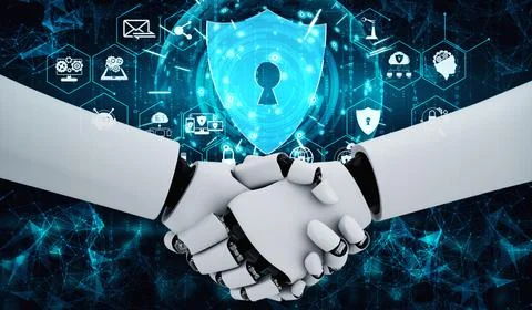 AI robot using cyber security to protect information privacy 스톡 일러스트