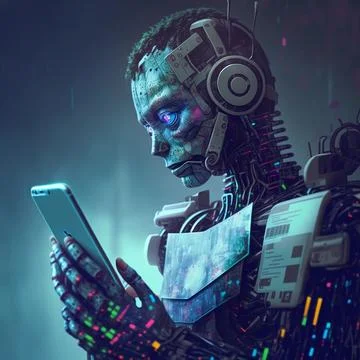 Ai Robot using a mobile phone Stock Illustration
