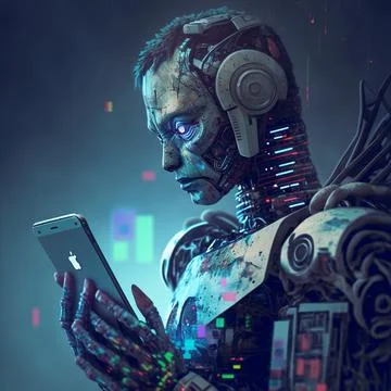 Ai Robot using a mobile phone Stock Illustration