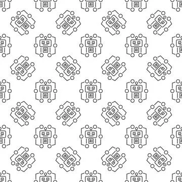 AI Robot vector Artificial Intelligence concept linear seamless pattern Stock Illustration