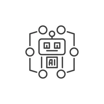 AI Robot vector Artificial Intelligence concept minimal line icon or sign Stock Illustration