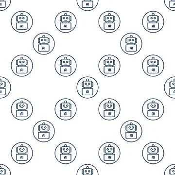 AI Robot vector Artificial Intelligence Bot round seamless pattern in thin .. Stock Illustration