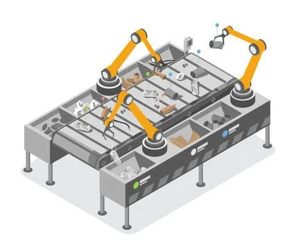 Ai Robot working help to garbage sorting in waste Stock Illustration