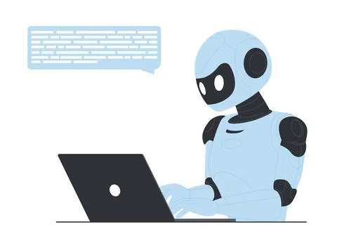 AI Robot Working on Laptop Stock Illustration