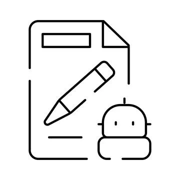 Ai robot writing content on document with pencil Stock Illustration