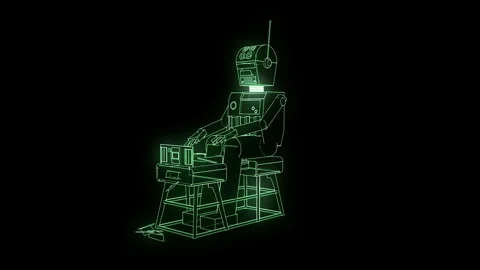 AI Robot Writing On Vintage Typewriter #6 Wireframe Neon Green 4K 25fps VJ L Stock Footage 345449729