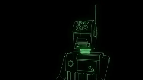 AI Robot Writing On Vintage Typewriter #4 Wireframe Neon Green 4K 25fps VJ L Stock Footage 345450007