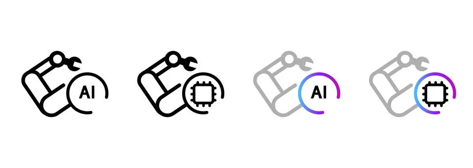 AI robotic arm icon set industrial automation manufacturing artificial 스톡 일러스트