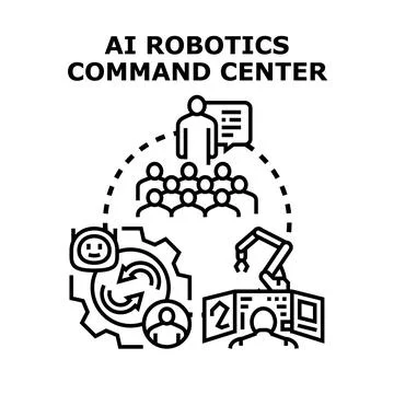 Ai robotics command center controlling automation processes Stock Illustration