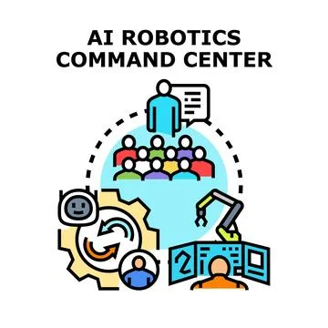 Ai robotics command center controlling automation processes Stock Illustration