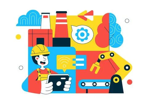 AI Robotics In Industry Vector Illustration Featuring Smart Automation, Ind.. Stock Illustration