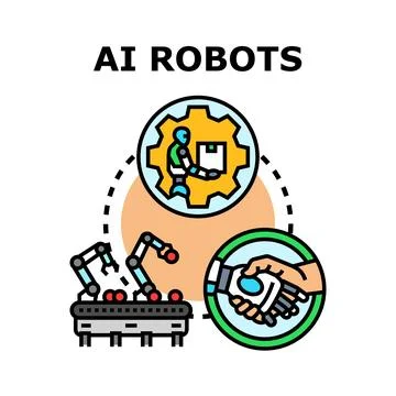 Ai robots automating industrial processes and human interaction Stock Illustration