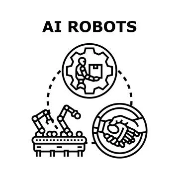 Ai robots automating industrial processes and human interaction Stock Illustration