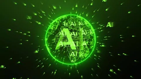 AI rotating 3d earth globe green technology Stock Illustration