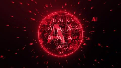 AI rotating 3d earth globe red technology Stock Illustration