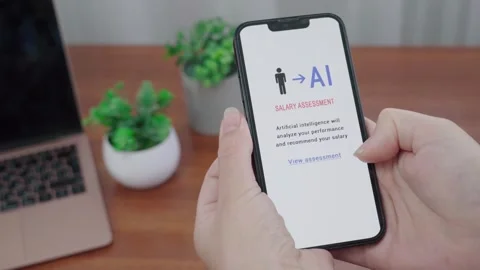 AI Salary Assessment Notification on Mobile in Home Workspace Stock Footage 340998042